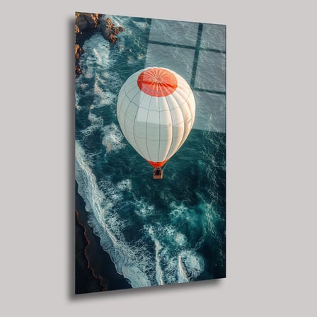 Deniz Üzerinde Uçan Balon Cam Tablo 35x50 cm