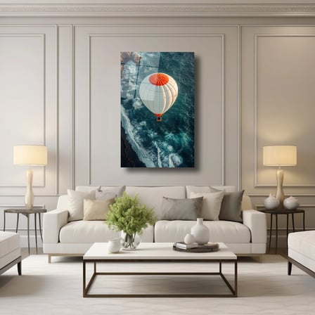Deniz Üzerinde Uçan Balon Cam Tablo 35x50 cm