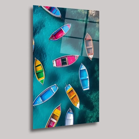 Su Üstünde Renkli Kayıklar Cam Tablo 35x50 cm