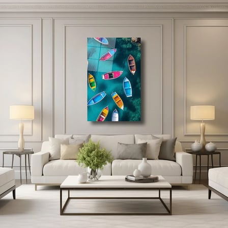 Su Üstünde Renkli Kayıklar Cam Tablo 35x50 cm