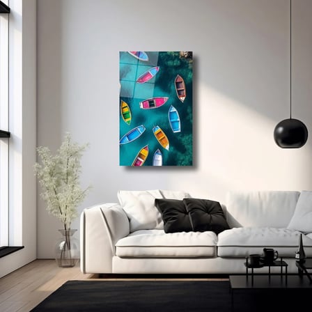 Su Üstünde Renkli Kayıklar Cam Tablo 35x50 cm