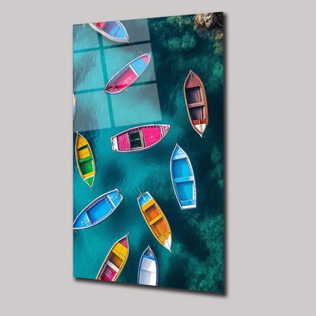 Su Üstünde Renkli Kayıklar Cam Tablo 80x125 cm