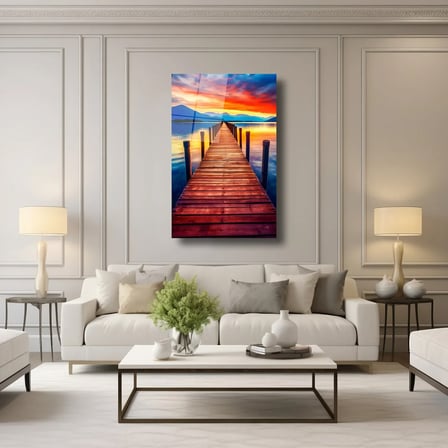 İskeleden Gün Batımı Cam Tablo 35x50 cm
