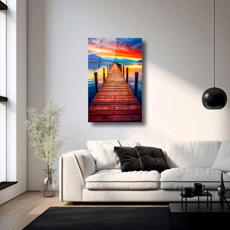 İskeleden Gün Batımı Cam Tablo 35x50 cm