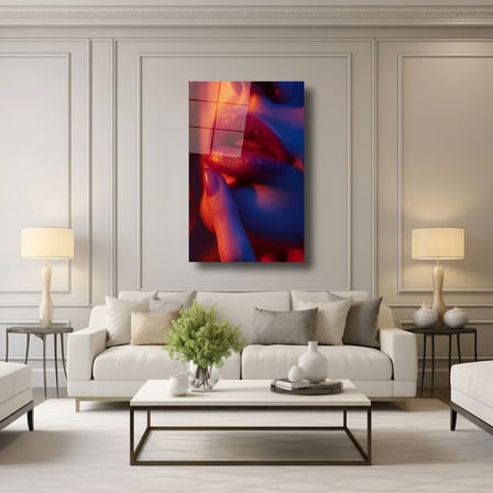 Kırmızı Rujlu Dudak Cam Tablo 35x50 cm