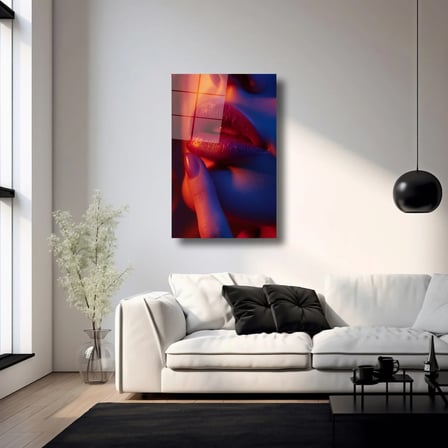 Kırmızı Rujlu Dudak Cam Tablo 35x50 cm
