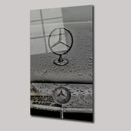 Mercedes-Benz Arması Cam Tablo – Klasik Otomobil Logosu Duvar Sanatı 35x50 cm