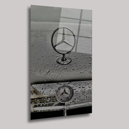 Mercedes-Benz Arması Cam Tablo – Klasik Otomobil Logosu Duvar Sanatı 35x50 cm