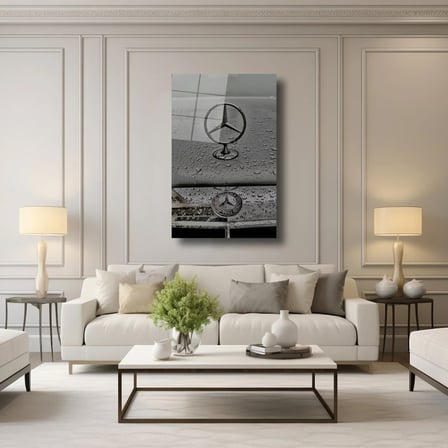 Mercedes-Benz Arması Cam Tablo – Klasik Otomobil Logosu Duvar Sanatı 35x50 cm