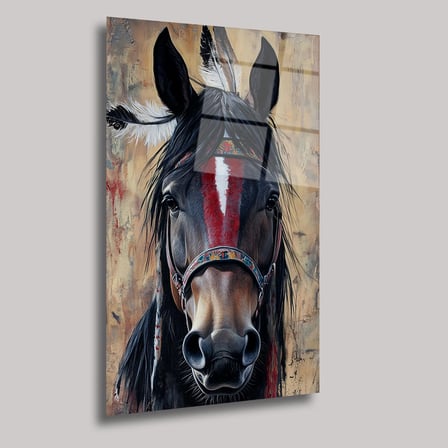 Kızılderili Atı Cam Tablo 35x50 cm