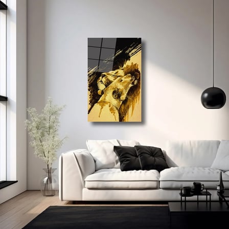 Erkek ve Dişi Aslan Soyut Cam Tablo 35x50 cm