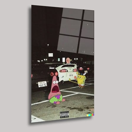 Tokyo Drift Sünger Bob Edition Cam Tablo – Neon Işıklı Eğlenceli Duvar Dekoru 35x50 cm
