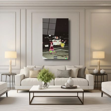 Tokyo Drift Sünger Bob Edition Cam Tablo – Neon Işıklı Eğlenceli Duvar Dekoru 35x50 cm