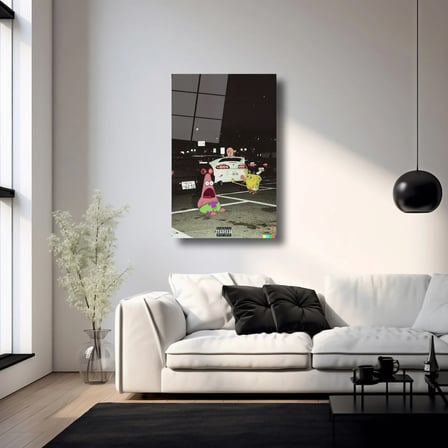Tokyo Drift Sünger Bob Edition Cam Tablo – Neon Işıklı Eğlenceli Duvar Dekoru 35x50 cm