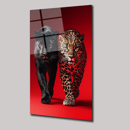 Panter ve Jaguar Cam Tablo 35x50 cm