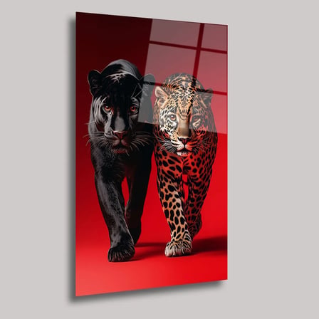 Panter ve Jaguar Cam Tablo 35x50 cm