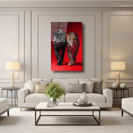 Panter ve Jaguar Cam Tablo 35x50 cm