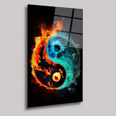 Ateş ve Su Yin Yang Cam Tablo 80x125 cm