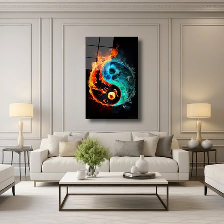 Ateş ve Su Yin Yang Cam Tablo 80x125 cm