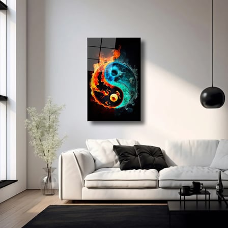 Ateş ve Su Yin Yang Cam Tablo 80x125 cm