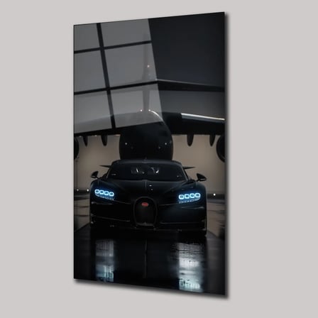 Bugatti Veyron ve Uçak Cam Tablo 35x50 cm