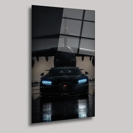 Bugatti Veyron ve Uçak Cam Tablo 35x50 cm