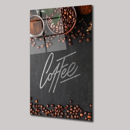 Coffee Yazılı Kahve Çekirdekleri Cam Tablo 35x50 cm
