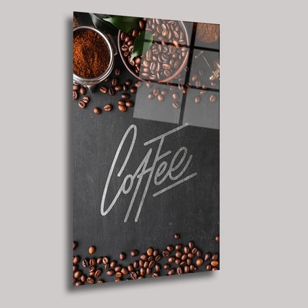 Coffee Yazılı Kahve Çekirdekleri Cam Tablo 35x50 cm
