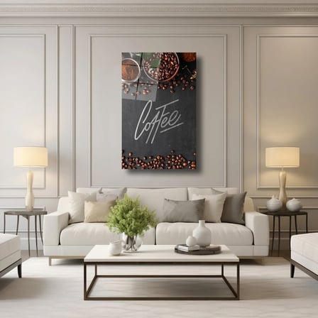 Coffee Yazılı Kahve Çekirdekleri Cam Tablo 35x50 cm