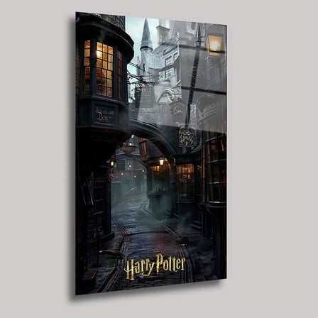 Harry Potter Diagon Yolu Cam Tablo – Büyülü Sokak Temalı Duvar Dekoru 60x90 cm