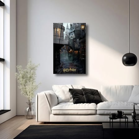 Harry Potter Diagon Yolu Cam Tablo – Büyülü Sokak Temalı Duvar Dekoru 60x90 cm