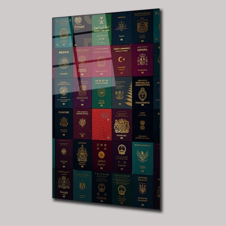 Ülke Pasaportları Cam Tablo 35x50 cm