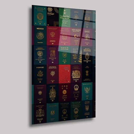 Ülke Pasaportları Cam Tablo 35x50 cm