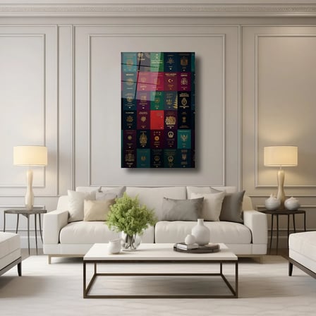 Ülke Pasaportları Cam Tablo 35x50 cm