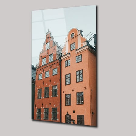 İsveç Stockholm Evleri Cam Tablo 35x50 cm