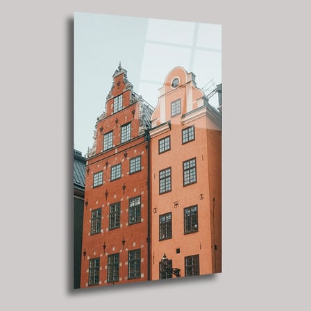 İsveç Stockholm Evleri Cam Tablo 35x50 cm