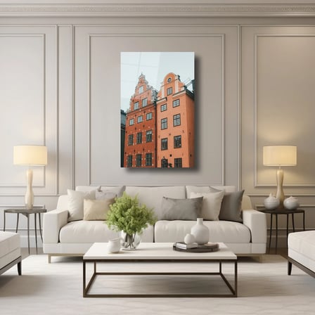 İsveç Stockholm Evleri Cam Tablo 35x50 cm