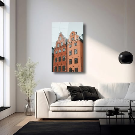 İsveç Stockholm Evleri Cam Tablo 35x50 cm