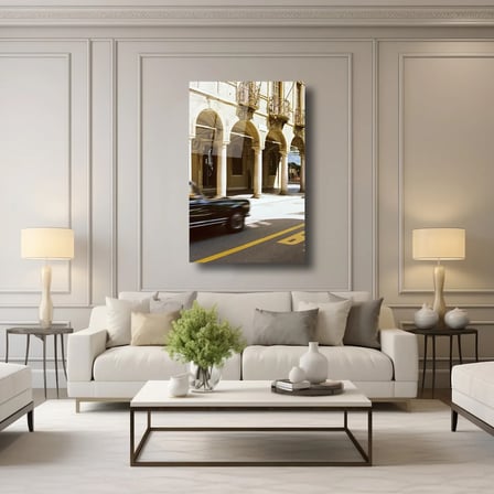 Klasik Araba ve Tarihi Bina Cam Tablo 35x50 cm