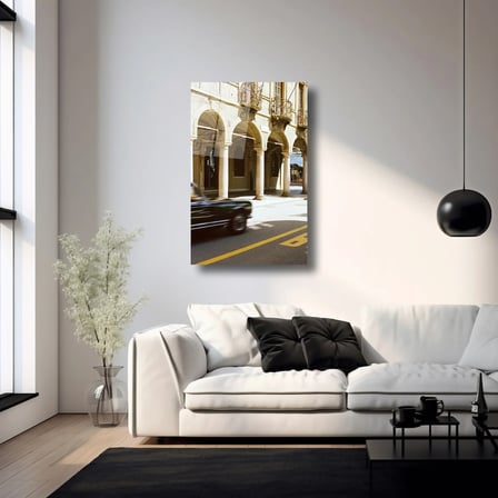 Klasik Araba ve Tarihi Bina Cam Tablo 35x50 cm