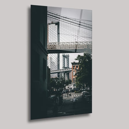 Brooklyn ve Manhattan Köprüsü Cam Tablo 35x50 cm