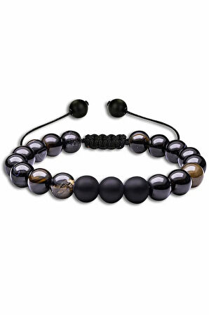 Sertifikalı Doğal Siyah Akik Oniks Taşı Doğal Taş Bileklik Seti