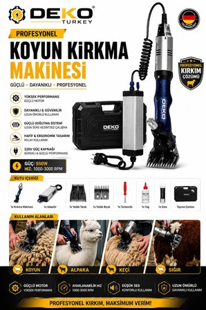 Profesyonel Koyun Kırkma Makinesi 550W Adaptörlü Büyükbaş Küçükbaş Hayvan Kırpma Seti Çantalı