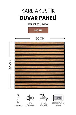 Dekoryap Kare Mdf Çıtalı Akustik Duvar Paneli 60x60 CM