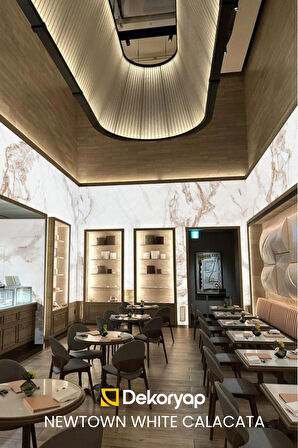 NEWTOWN WHITE CALACATA Mermer Desenli PVC Panel 122 x 244 CM 