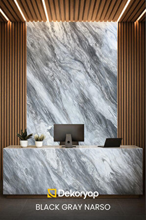 BLACK GRAY NARSO Mermer Desenli PVC Panel 122 x 244 CM