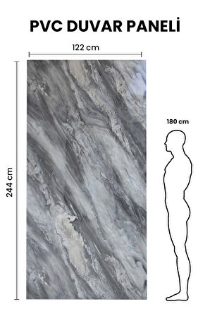 BLACK GRAY NARSO Mermer Desenli PVC Panel 122 x 244 CM