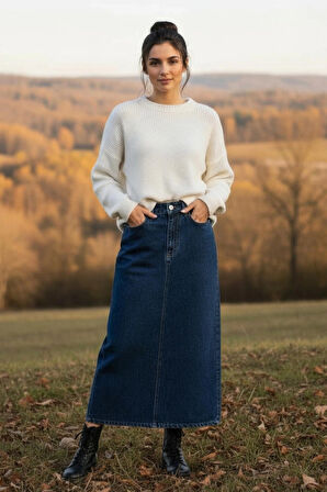 Dema Kadın Koyu Mavi Pamuklu Denim Etek