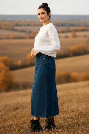 Dema Kadın Koyu Mavi Pamuklu Denim Etek