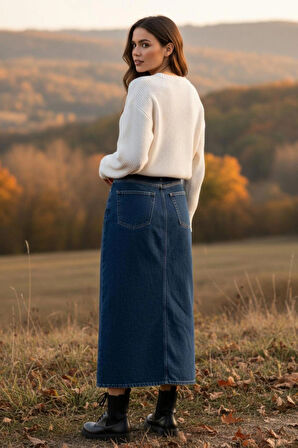 Dema Kadın Koyu Mavi Pamuklu Denim Etek